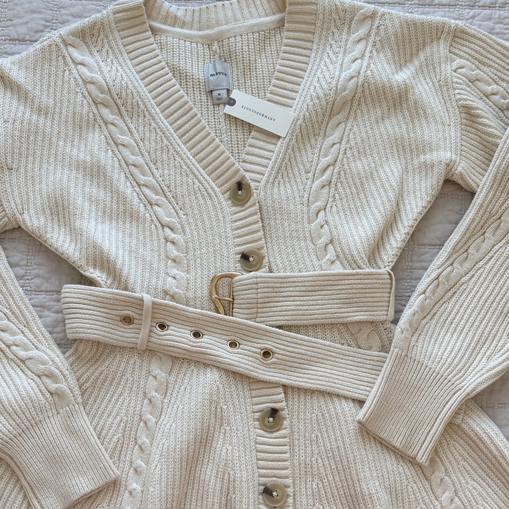 Anthropologie Cream Cable Knit Cardigan